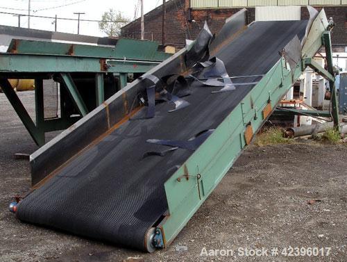Used Belt Conveyor, Carbon Steel. 60" Wide x 22' long belt, approximate 8.5' high discharge height. Driven by a 0.75 hp Duradrive plus motor, 460 volt. Missing leg assembly.