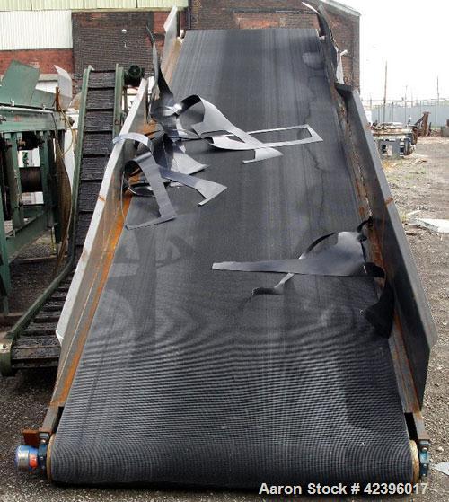 Used Belt Conveyor, Carbon Steel. 60" Wide x 22' long belt, approximate 8.5' high discharge height. Driven by a 0.75 hp Duradrive plus motor, 460 volt. Missing leg assembly.