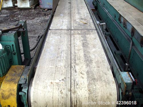 Used Belt Conveyor, Carbon Steel. 23" Wide x 12' long plastic belt. Driven by a 1 hp, 220/440 volt motor.