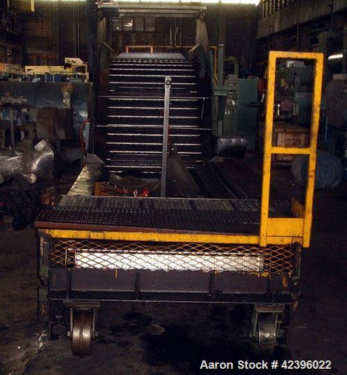 Used Z Style Metal Cleated Belt Conveyor. 48" Wide x 10' long flat section, 7' long inclined section, 4 long flat section, approximate 74" high discharge height. Approximate 23' overall length. Drive...