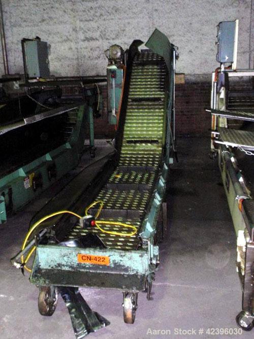 Used Mayfran International Z Style Belt Conveyor. 22" Wide x 7' long flat section, 7' long inclined section, 3’ flat section. Approximate 70" high discharge height. Driven by a 1 hp, 460 volt motor.