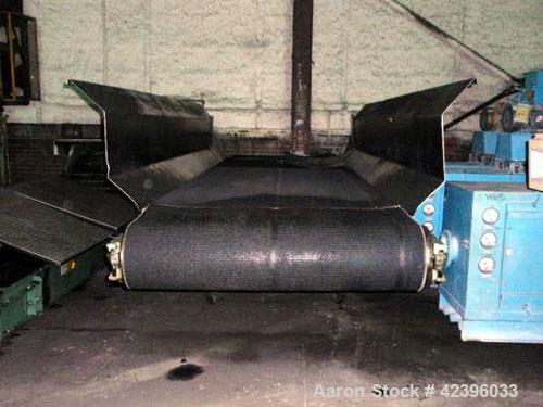 Used Belt Conveyor, Carbon Steel. 48" Wide x 16' rubber belt. 24" High side rails, on stand..