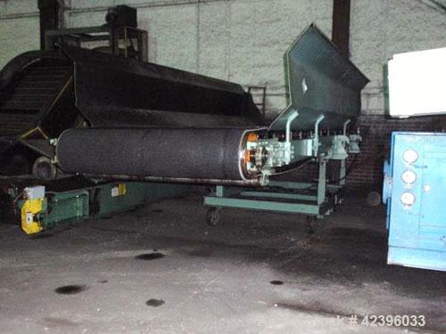 Used Belt Conveyor, Carbon Steel. 48" Wide x 16' rubber belt. 24" High side rails, on stand..