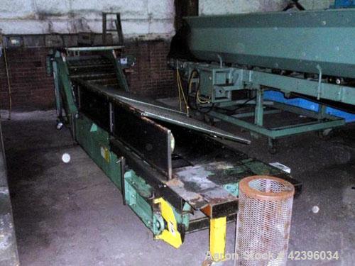 Used Z Style Metal Cleated Belt Conveyor. 28" Wide x 7' long flat section, 3' long inclined section, 3’ flat section. Approximate 40" high discharge height. With motor.