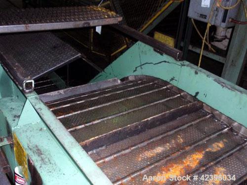 Used Z Style Metal Cleated Belt Conveyor. 28" Wide x 7' long flat section, 3' long inclined section, 3’ flat section. Approximate 40" high discharge height. With motor.