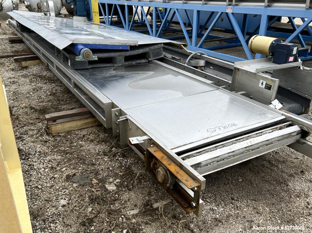 Used- Belt Conveyor. Approximate 360" long x 36" wide. Driven by motor through reducer. No Manufacturer tag.