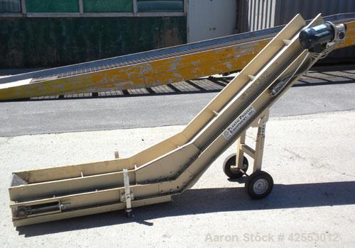 Used Plastic Process Equipment Fixed Incline Belt Conveyor, Model FIC-12, Carbon Steel. 10’’ Wide x 48’’ long bottom horizontal section x 68’’ long inclined section rubber belt with 17’’ long pockets...