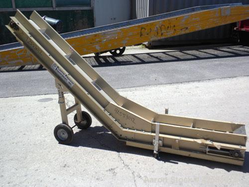 Used Plastic Process Equipment Fixed Incline Belt Conveyor, Model FIC-12, Carbon Steel. 10’’ Wide x 48’’ long bottom horizontal section x 68’’ long inclined section rubber belt with 17’’ long pockets...