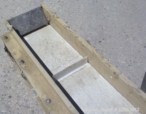 Used Plastic Process Equipment Fixed Incline Belt Conveyor, Model FIC-12, Carbon Steel. 10’’ Wide x 48’’ long bottom horizontal section x 68’’ long inclined section rubber belt with 17’’ long pockets...
