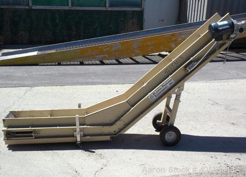 Used Plastic Process Equipment Fixed Incline Belt Conveyor, Model FIC-12, Carbon Steel. 10’’ Wide x 48’’ long bottom horizontal section x 68’’ long inclined section rubber belt with 17’’ long pockets...