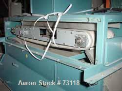 USED: Thayer belt weigh feeder, model MXL-13TM-I. Capacity 500-800pounds an hour. 13" wide x 42" long Buna N belt. 9" x 10-1/2" topfeed, no hopper, end bottom discharge. Driven by a 1/4 hp gear motor.