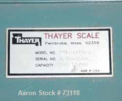USED: Thayer belt weigh feeder, model MXL-13TM-I. Capacity 500-800pounds an hour. 13" wide x 42" long Buna N belt. 9" x 10-1/2" topfeed, no hopper, end bottom discharge. Driven by a 1/4 hp gear motor.