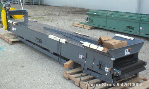 Used Titan Industries Pleated Belt Conveyor, model 304, carbon steel. 24’’ Wide x 177’’ long rubber belt with 11-1/2’’ long pockets with 2-1/2’’ tall pleats. 148’’ Long section of Lexan sheet top cov...