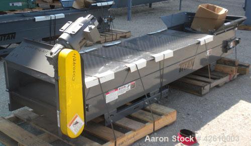 Used Titan Industries Pleated Belt Conveyor, model 304, carbon steel. 24’’ Wide x 118’’ long rubber belt with 11-1/2’’ long pockets with 2-1/2’’ tall pleats. 88’’ Long section of Lexan sheet top cove...