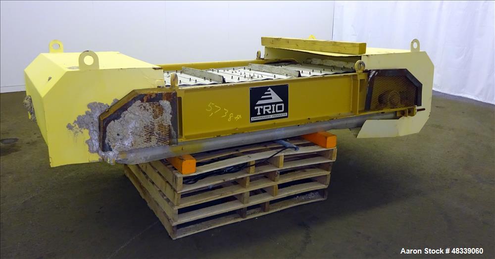 Used Trio Engineered Products Over The Belt Magnet Collector Belt Conveyor. Approximate 30" wide x 80" long with 24" x 2" deep trough. Driven by a 5hp, 3/60/230-460/1745 rpm motor with reducer, no ra...