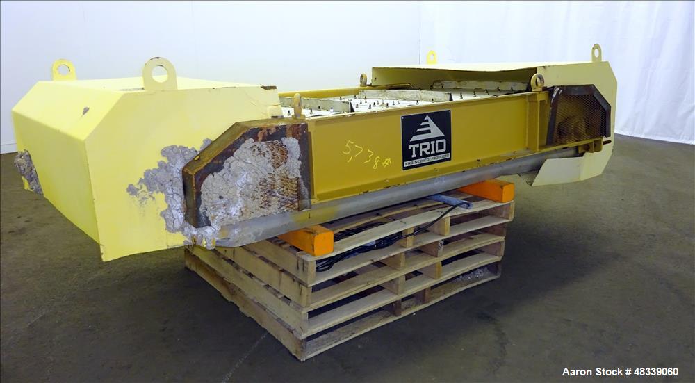 Used Trio Engineered Products Over The Belt Magnet Collector Belt Conveyor. Approximate 30" wide x 80" long with 24" x 2" deep trough. Driven by a 5hp, 3/60/230-460/1745 rpm motor with reducer, no ra...