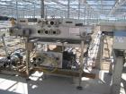 Used Conveyor, loose stainless steel wire mesh 48 in wide x 62 in long with stainless steel frame, air manifold and two 15 hp air blowers. Last used to dry pouches.