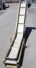 Used Plastic Process Equipment Fixed Incline Belt Conveyor, Model FIC-12, Carbon Steel. 10’’ Wide x 48’’ long bottom horizontal section x 68’’ long inclined section rubber belt with 17’’ long pockets...
