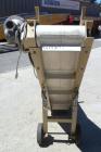 Used Plastic Process Equipment Fixed Incline Belt Conveyor, Model FIC-12, Carbon Steel. 10’’ Wide x 48’’ long bottom horizontal section x 68’’ long inclined section rubber belt with 17’’ long pockets...