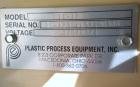 Used Plastic Process Equipment Fixed Incline Belt Conveyor, Model FIC-12, Carbon Steel. 10’’ Wide x 48’’ long bottom horizontal section x 68’’ long inclined section rubber belt with 17’’ long pockets...