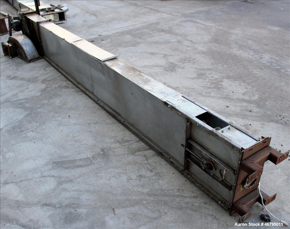 Used Bucket Elevator, Vertical. Approximate 12' Tall housing with 3-1/4" long x 4" wide x 3" deep poly buckets on 5-1/2" centers. Driven by a 0.5hp, 3/60/208-230/460 volt, 1725 rpm motor. 304 Stainle...