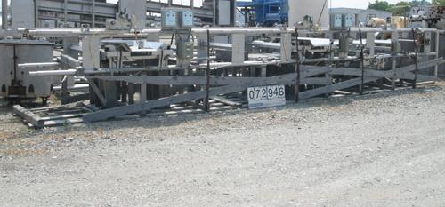 USED:Allen Machinery bucket conveyor, model BED42910.  Rated 36    buckets a minute (3) 304 stainless steel horizontal sections approx36" wide x 48" long vibratory discharge conveyors. Includes plast...