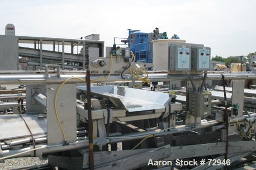 USED:Allen Machinery bucket conveyor, model BED42910.  Rated 36    buckets a minute (3) 304 stainless steel horizontal sections approx36" wide x 48" long vibratory discharge conveyors. Includes plast...