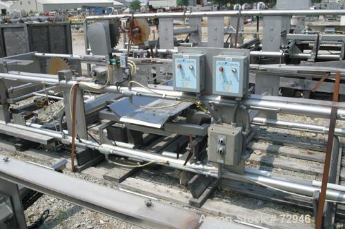 USED:Allen Machinery bucket conveyor, model BED42910.  Rated 36    buckets a minute (3) 304 stainless steel horizontal sections approx36" wide x 48" long vibratory discharge conveyors. Includes plast...