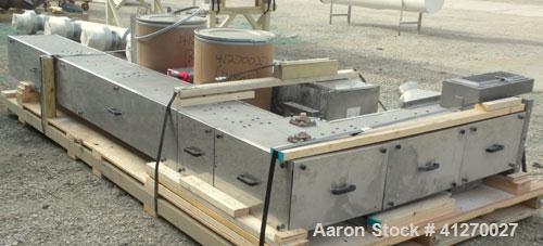 Used Deamco "S" Configuration Overlapping Bucket Elevator, model BES-09P-SW-X1-SS, type Solid Wall XI. Capacity 295 cubic feet an hour with 75% filled buckets. 84" horizontal bottom section, 134" ver...
