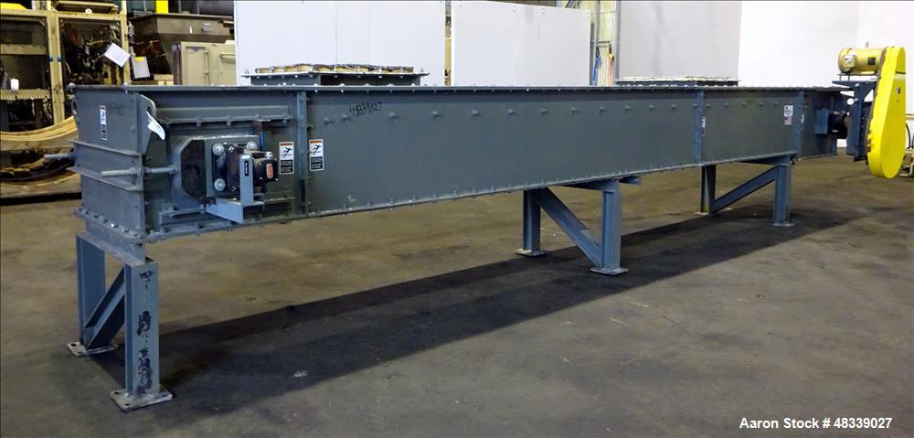 Used KWS Drag Conveyor, Model 31WX25HX23-6, Carbon Steel. 31" Wide x 25" tall x 23'6" long dual chain flat bottom conveyor. Designed for 2750 cubic feet per hour at 80 pounds a cubic foot. 25" x 25" ...
