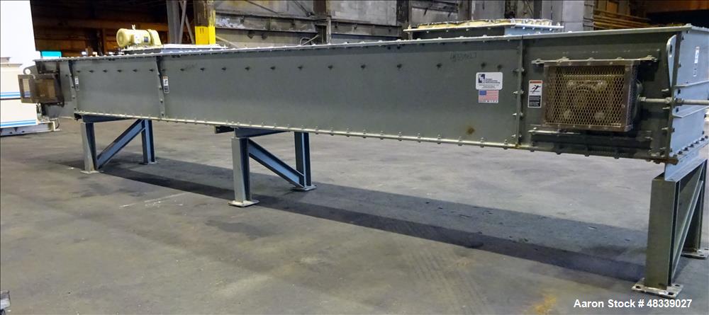 Used KWS Drag Conveyor, Model 31WX25HX23-6, Carbon Steel. 31" Wide x 25" tall x 23'6" long dual chain flat bottom conveyor. Designed for 2750 cubic feet per hour at 80 pounds a cubic foot. 25" x 25" ...