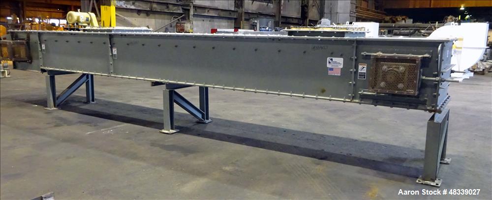 Used KWS Drag Conveyor, Model 31WX25HX23-6, Carbon Steel. 31" Wide x 25" tall x 23'6" long dual chain flat bottom conveyor. Designed for 2750 cubic feet per hour at 80 pounds a cubic foot. 25" x 25" ...