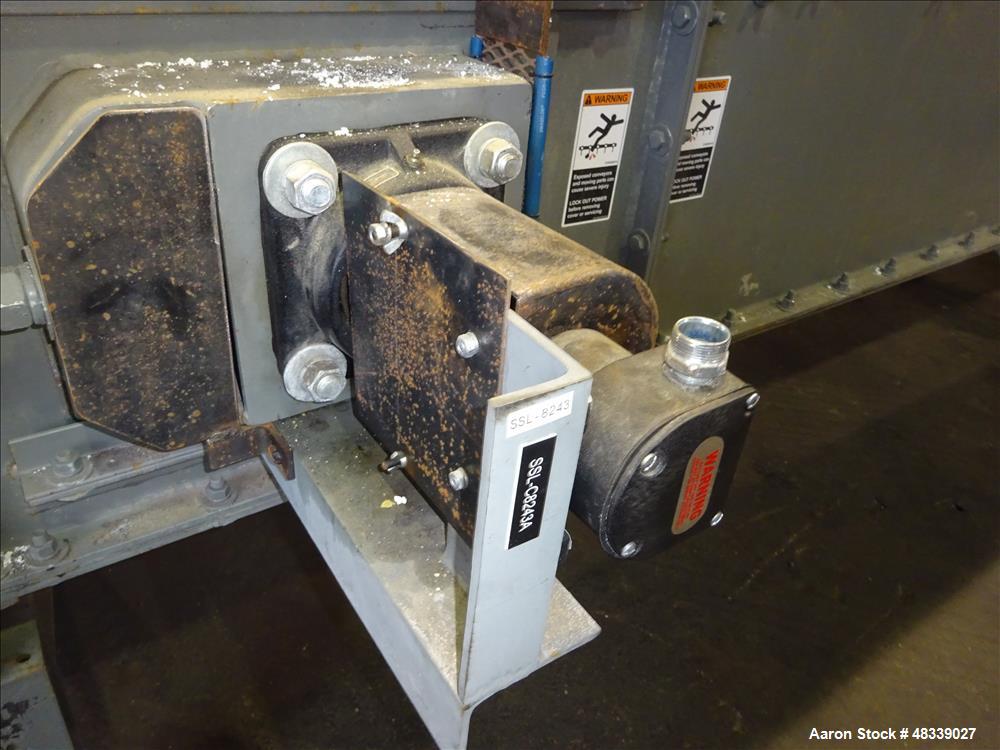 Used KWS Drag Conveyor, Model 31WX25HX23-6, Carbon Steel. 31" Wide x 25" tall x 23'6" long dual chain flat bottom conveyor. Designed for 2750 cubic feet per hour at 80 pounds a cubic foot. 25" x 25" ...