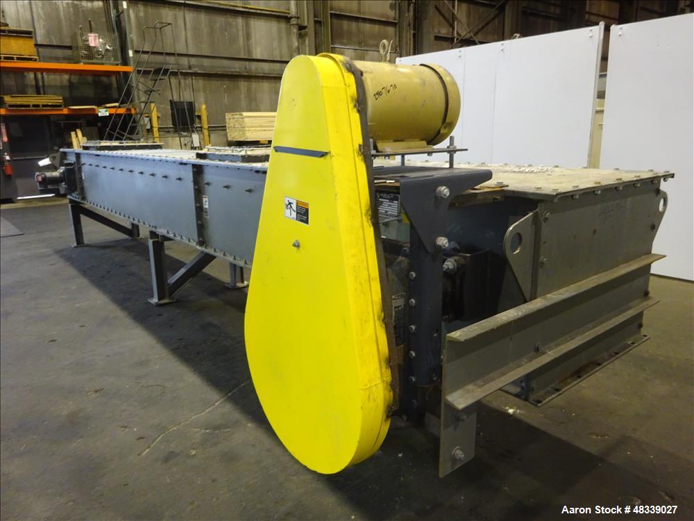 Used KWS Drag Conveyor, Model 31WX25HX23-6, Carbon Steel. 31" Wide x 25" tall x 23'6" long dual chain flat bottom conveyor. Designed for 2750 cubic feet per hour at 80 pounds a cubic foot. 25" x 25" ...