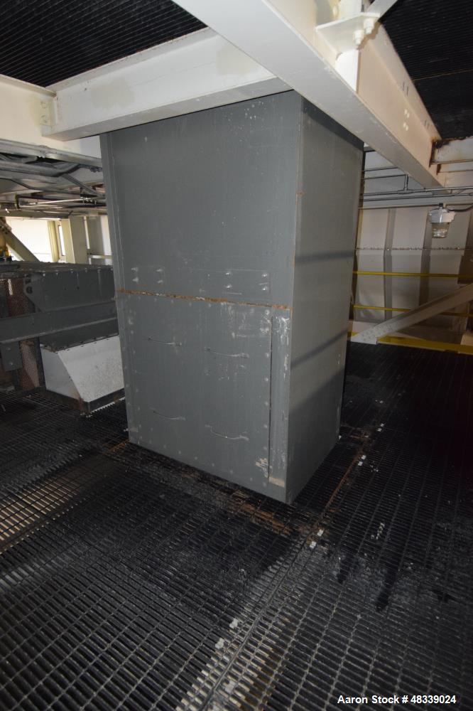 Used KWS Bucket Elevator, Model 37X55-1/2 NC, Carbon Steel. 70’ Shaft centers, capable of 160 tons per hour of Trona Ore at 85 pounds per cubic foot, operating capacity 80 short tons per hour. Dimens...