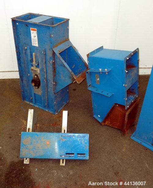 Used Universal Industries Vertical Bucket Elevator, Model C3-175, Carbon Steel. Capacity free flowing material 220 cubic feet per hour, approximately 27’ discharge height, 29’ overall height. Plastic...