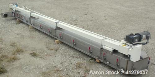 Used Universal Industries Vertical Bucket Elevator, Model SC, 304 Stainless Steel Frame. Plastic buckets approximately 6’’ wide x 4’’ long x 4’’ deep, on 4-1/2’’ centers. Driven by a 1 hp, 3/60/230/4...