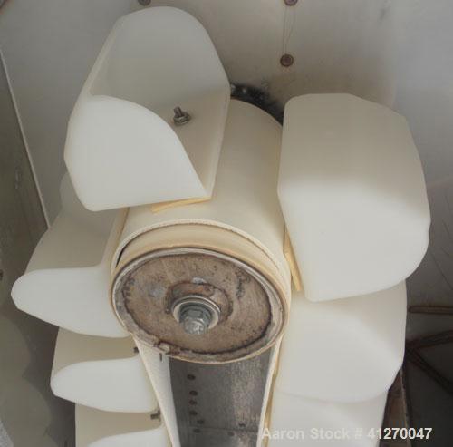Used Universal Industries Vertical Bucket Elevator, Model SC, 304 Stainless Steel Frame. Plastic buckets approximately 6’’ wide x 4’’ long x 4’’ deep, on 4-1/2’’ centers. Driven by a 1 hp, 3/60/230/4...