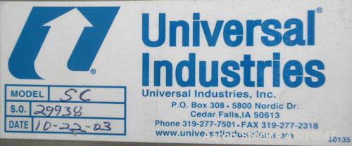 Used Universal Industries Vertical Bucket Elevator, Model SC, 304 Stainless Steel Frame. Plastic buckets approximately 6’’ wide x 4’’ long x 4’’ deep, on 4-1/2’’ centers. Driven by a 1 hp, 3/60/230/4...
