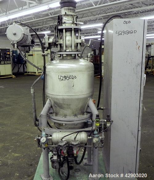 Used Nippon Pneumatic Conveyor, Model HT, 304 Stainless Steel. Includes a control panel. Mounted on a carbon steel base with casters.