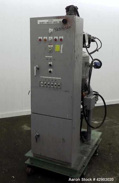Used Nippon Pneumatic Conveyor, Model HT, 304 Stainless Steel. Includes a control panel. Mounted on a carbon steel base with casters.