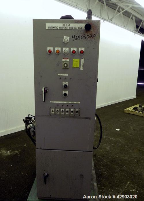 Used Nippon Pneumatic Conveyor, Model HT, 304 Stainless Steel. Includes a control panel. Mounted on a carbon steel base with casters.