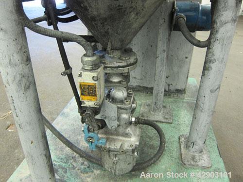 Used Nippon Pneumatic Conveyor, Model HT, 304 Stainless Steel. Includes a control panel. Mounted on a carbon steel base with casters.