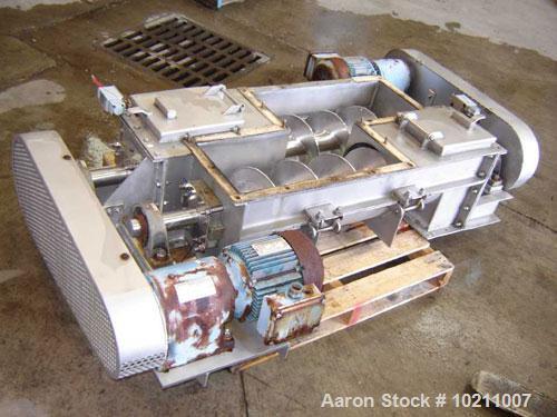 Used-Double Screw Conveyor Distribution Package. Twin 9" x 34" screw feeders, stainless steel. Motor 15 hp, 1700 rpm, 230/46...