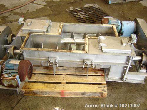 Used-Double Screw Conveyor Distribution Package. Twin 9" x 34" screw feeders, stainless steel. Motor 15 hp, 1700 rpm, 230/46...