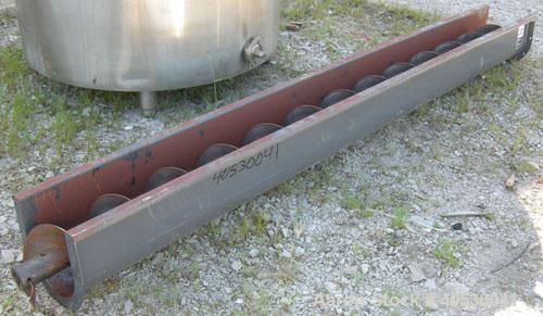 Used Screw conveyor section, carbon steel, consisting of (1) 9" diameter x 117" long x 4 1/2" pitch, (1) trough section 10" wide x 120" long x 11" deep. No motor, end plates or drive.