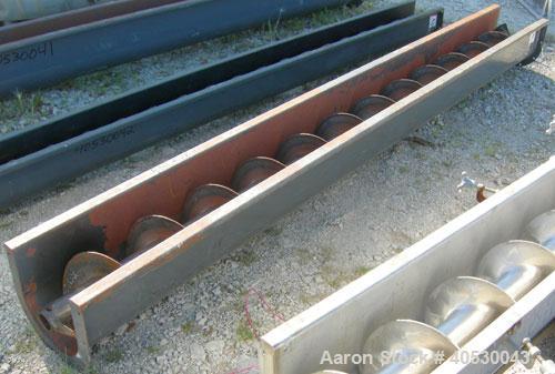 Used Screw conveyor section, carbon steel, consisting of (1) 9" diameter x 117" long x 4 1/2" pitch, (1) trough section 10" wide x 120" long x 11" deep. No motor, end plates or drive.
