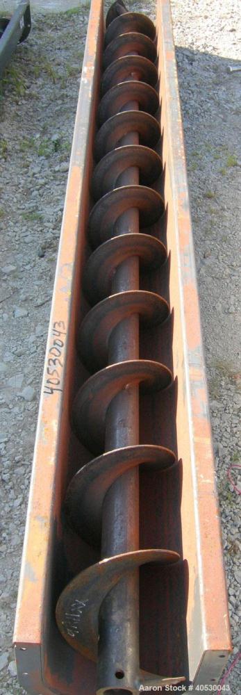 Used Screw conveyor section, carbon steel, consisting of (1) 9" diameter x 117" long x 4 1/2" pitch, (1) trough section 10" wide x 120" long x 11" deep. No motor, end plates or drive.
