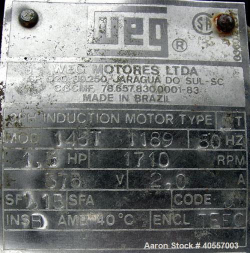 Used Screw conveyor, 304 stainless steel, horizontal. 9" diameter x 77" long x 4 1/2" pitch screw. Split hinged trough 10" wide x 76" long x 11" deep. Bolt on top feed hopper, end bottom outlet. Driv...