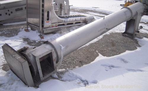 Used Hydrolift Vertical Screw Conveyor, 304 stainless steel. 16" diameter x 168" long x 6" pitch. Enclosed tube approximately 17" diameter. Top infeed hopper approximately 15 3/4" wide x 27 1/2" long...